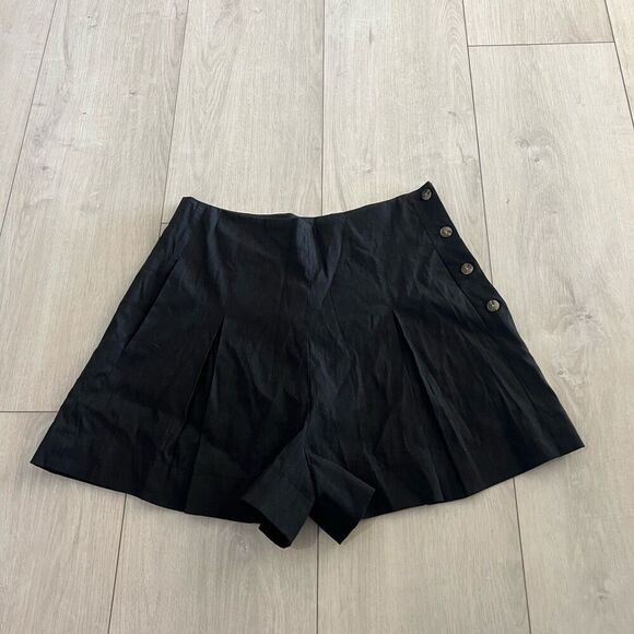 Vince Pleat Front Shorts In Black Linen Blend Size 8 Side Button - Picture 1 of 8